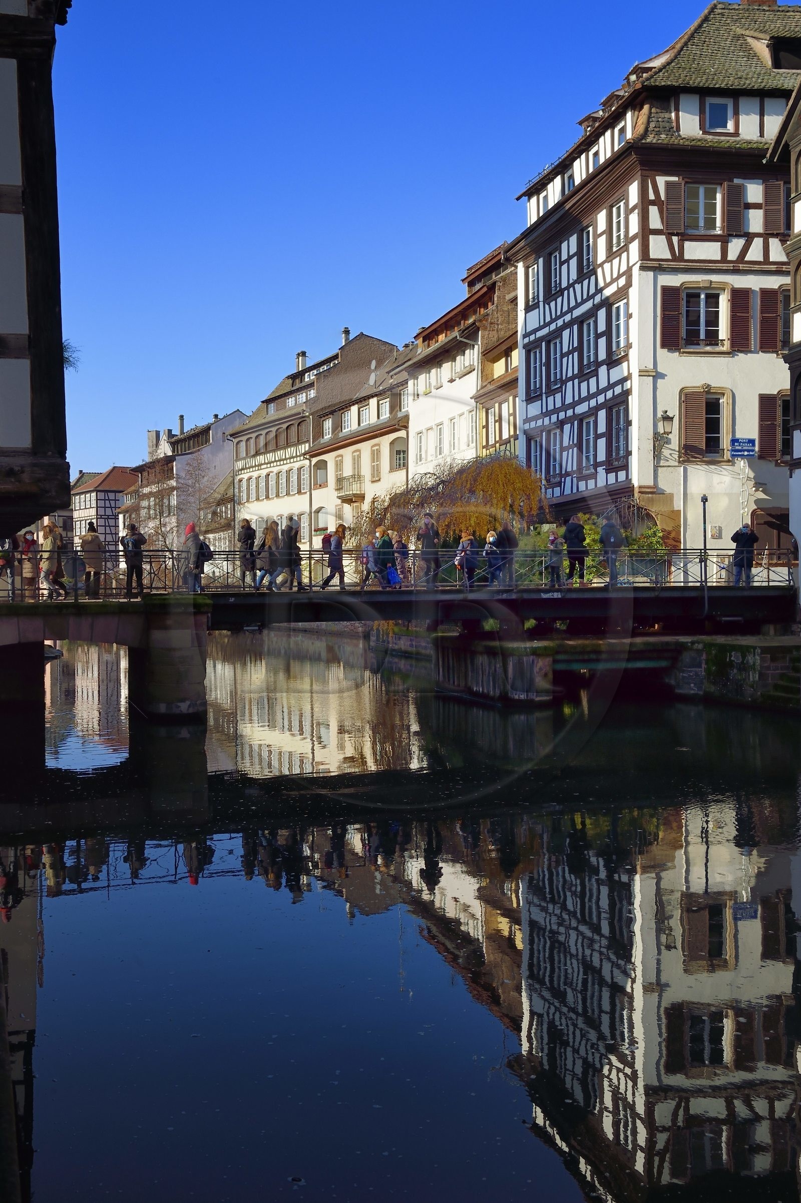France, Bas Rhin, Strasbourg, old town listed as World Heritage by UNESCO, Petite France District, the Pont du Faisan swing bridge on the Ill river