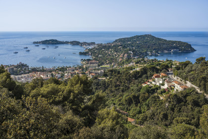 France, Alpes-Maritimes, Beaulieu-sur-Mer, the peninsula of Saint-Jean-Cap-Ferrat seen from the middle corniche