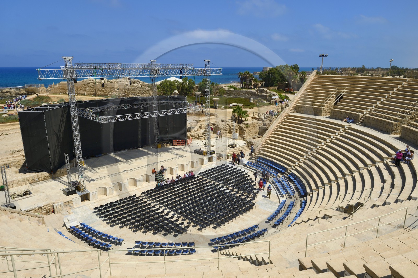 Israël, district d'Haifa, Césarée (Caesarea Maritima), ruines de Césarée, théâtre romain d'Hérode Ier Le Grand qui acceuille des concerts