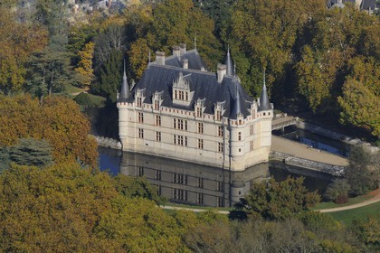 France, Indre et Loire, Loire Valley listed as World Heritage by UNESCO, Chateau d' Azay le Rideau (aerial view)