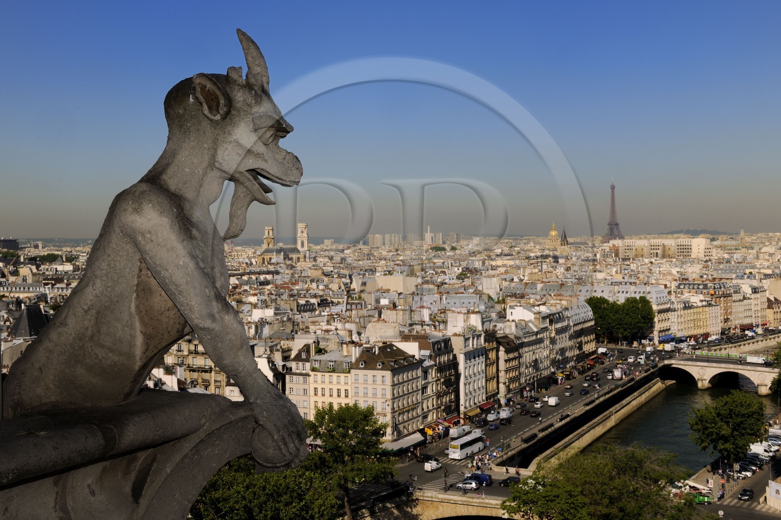 France, Paris, ile de la Cite, Notre-Dame Cathedral, the chimeras observe the city