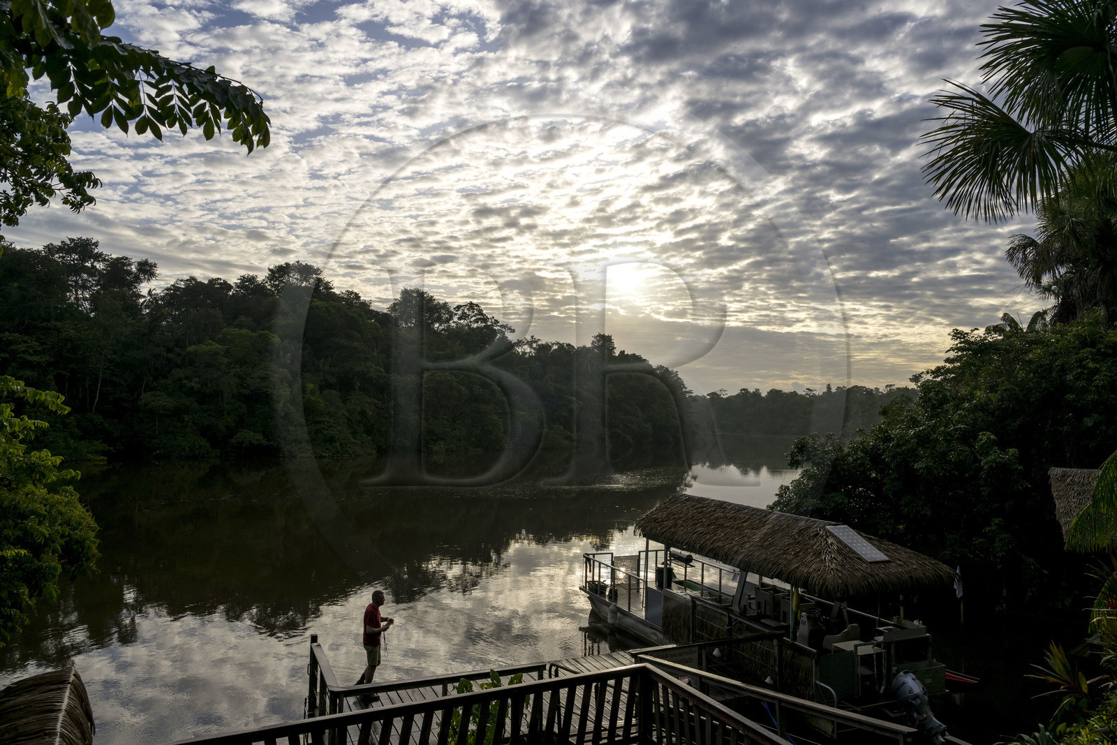 France, French Guiana, Kourou, the carbet (shelter) at Camp Maripas on the banks of the Kourou river