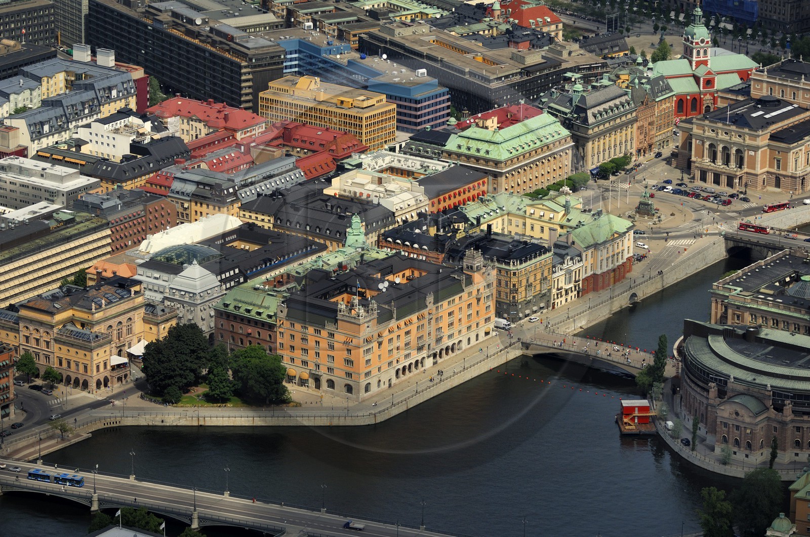 Suède, Stockholm, Strömgatan (vue aérienne)