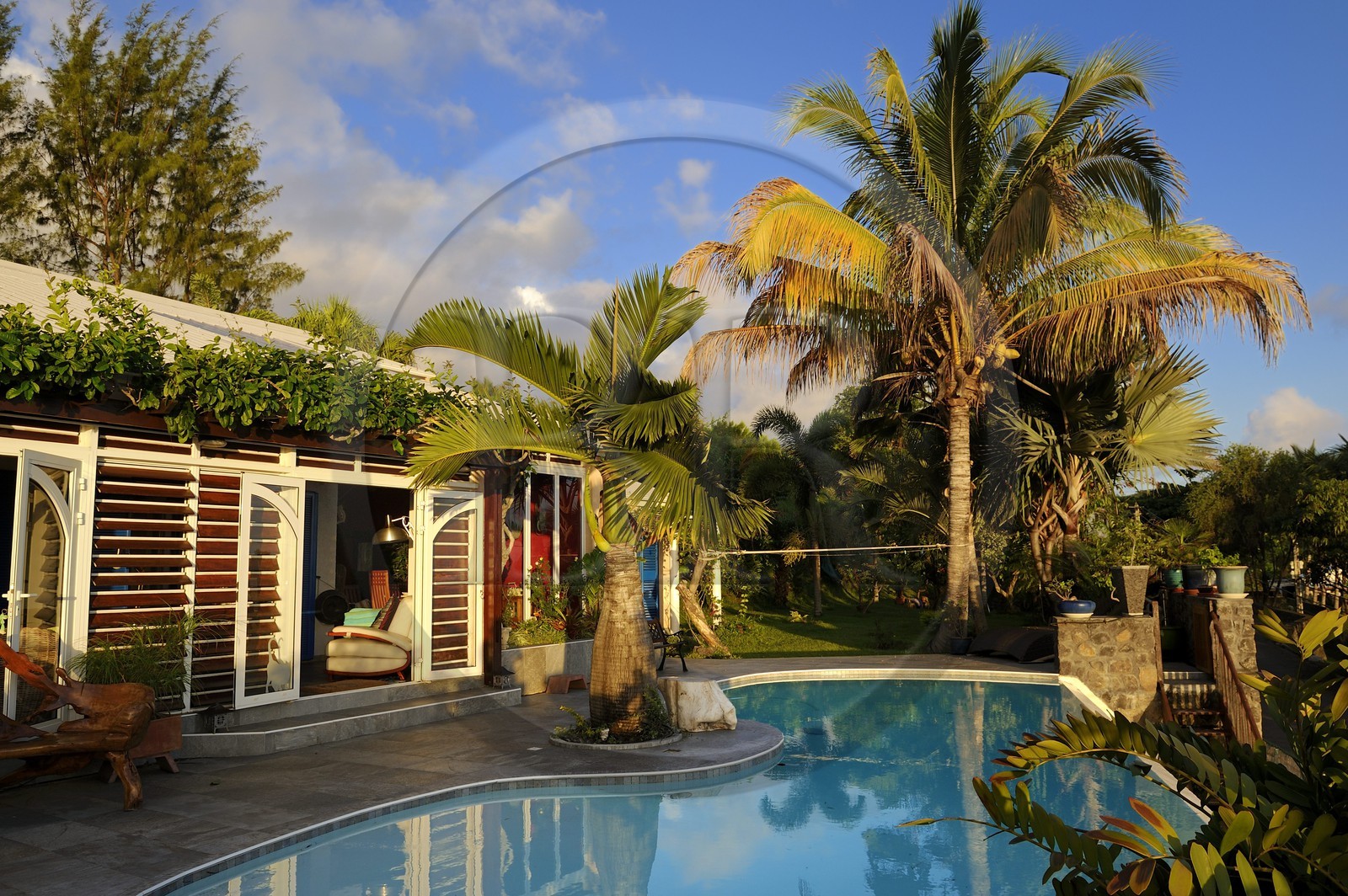 France, Ile de la Reunion, Petite Ile, villa tropicale avec piscine à débordement