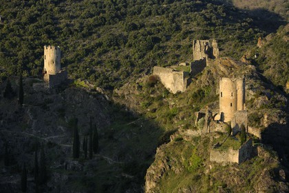 .France, Aude, ruins of the Lastours castle..