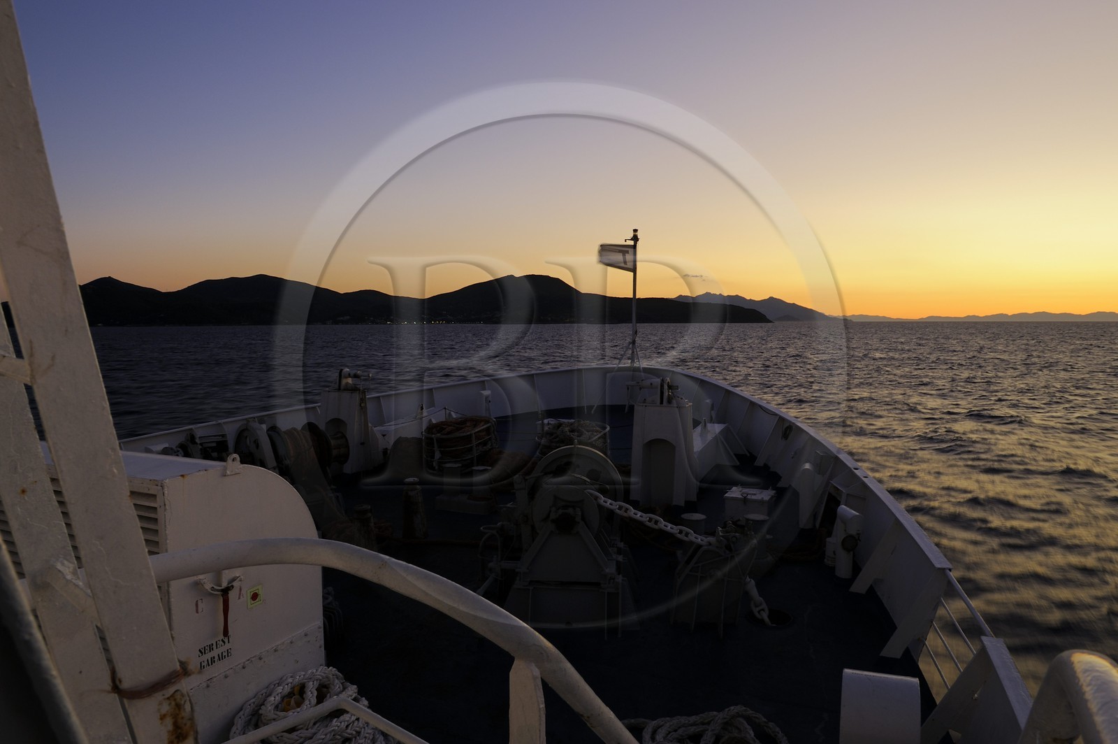 Italy, Tuscany, ferry to the Island of Elba at sunset