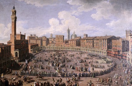 Italy, Tuscany, Siena, the Palio on the Piazza del Campo (collection of painting ìMonte dei Paschi)