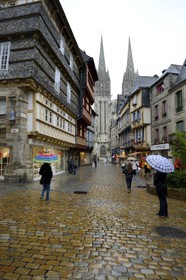 France, Finistere, Quimper, Kereon street and St Corentin Cathedral