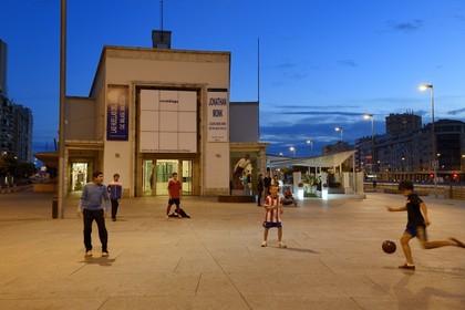Spain, Andalusia, Malaga, Soho district, Contemporary Art Centre (CAC Malaga), children playing football