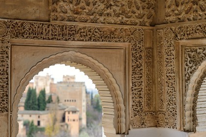 Spain, Andalusia, Granada, Alhambra, listed as World Heritage by UNESCO, the Generalife, Patio of the Irrigation Ditch (Patio de la Acequia), view over to the Alhambra palace