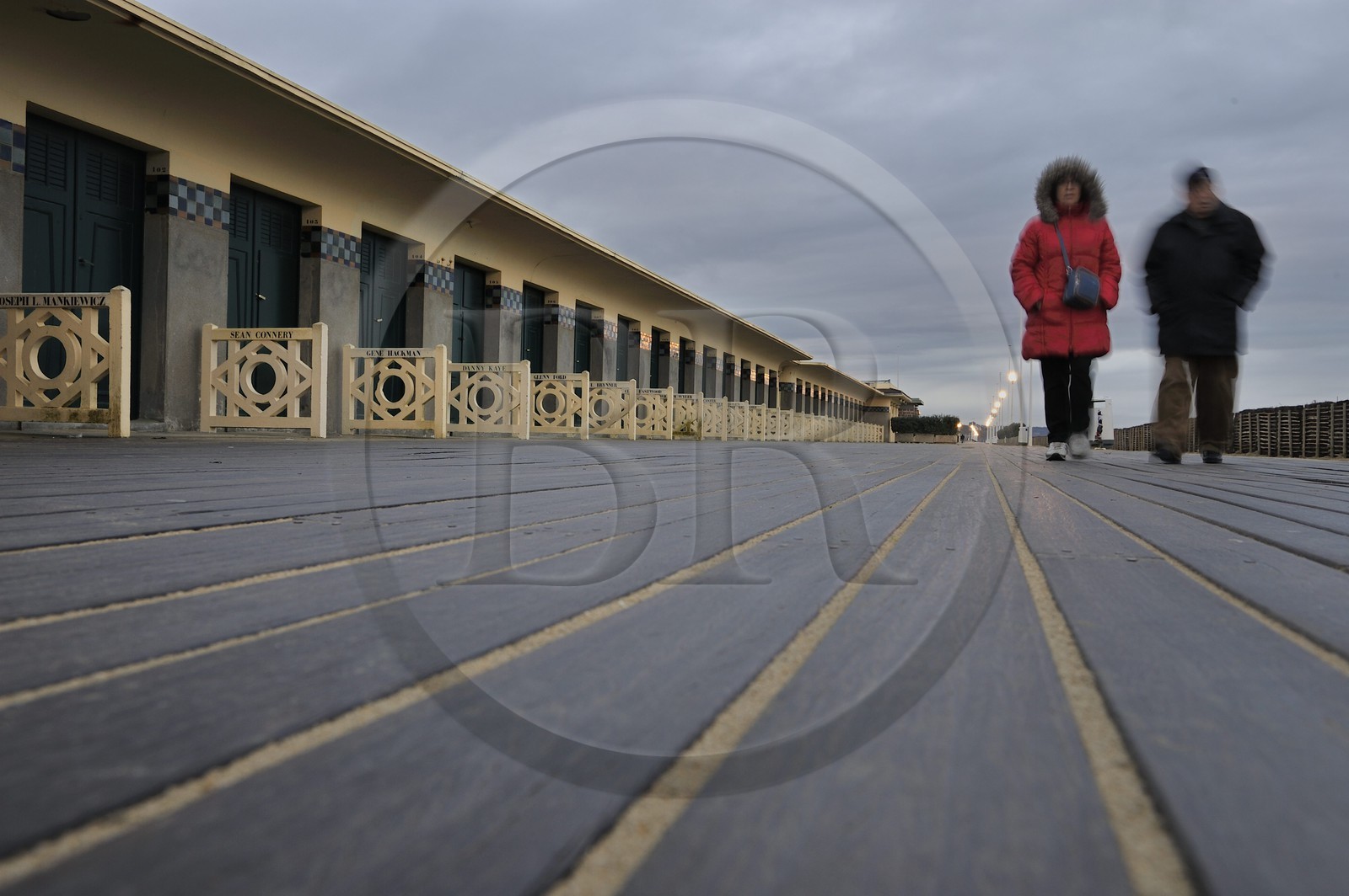 France, Calvados, Pays d'Auge, Deauville, the famous planks on the beach