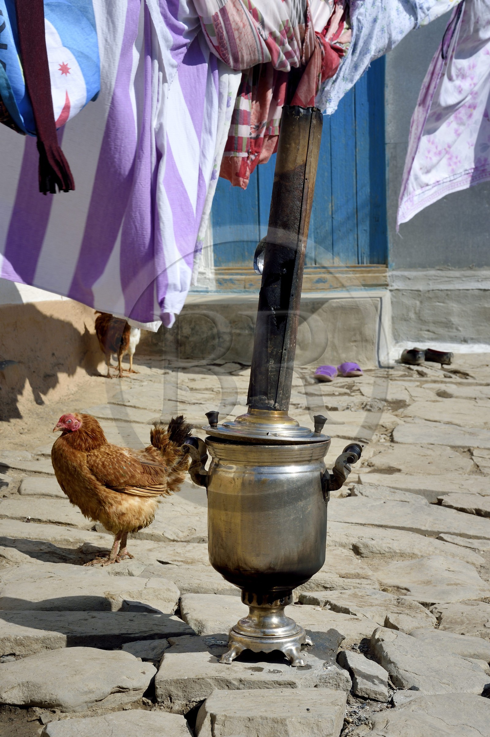 Azerbaijan, Quba (Guba) region, Greater Caucasus mountain range, village of Khinalug (Xinaliq), samovar