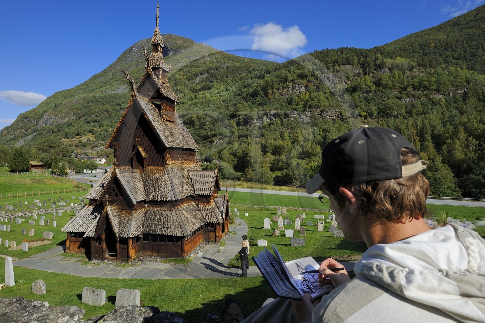 Norway, Sogn Og Fjordane County, Borgund, wooden stave church called stavkirker or stavkirke built in 1130 with pre-Christian viking motifs