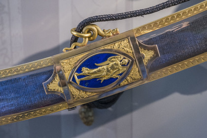 France, Seine-et-Marne, Fontainebleau, castle of Fontainebleau listed as World Heritage by UNESCO, Napoleon I Museum, detail of the so-called saber of the emperors