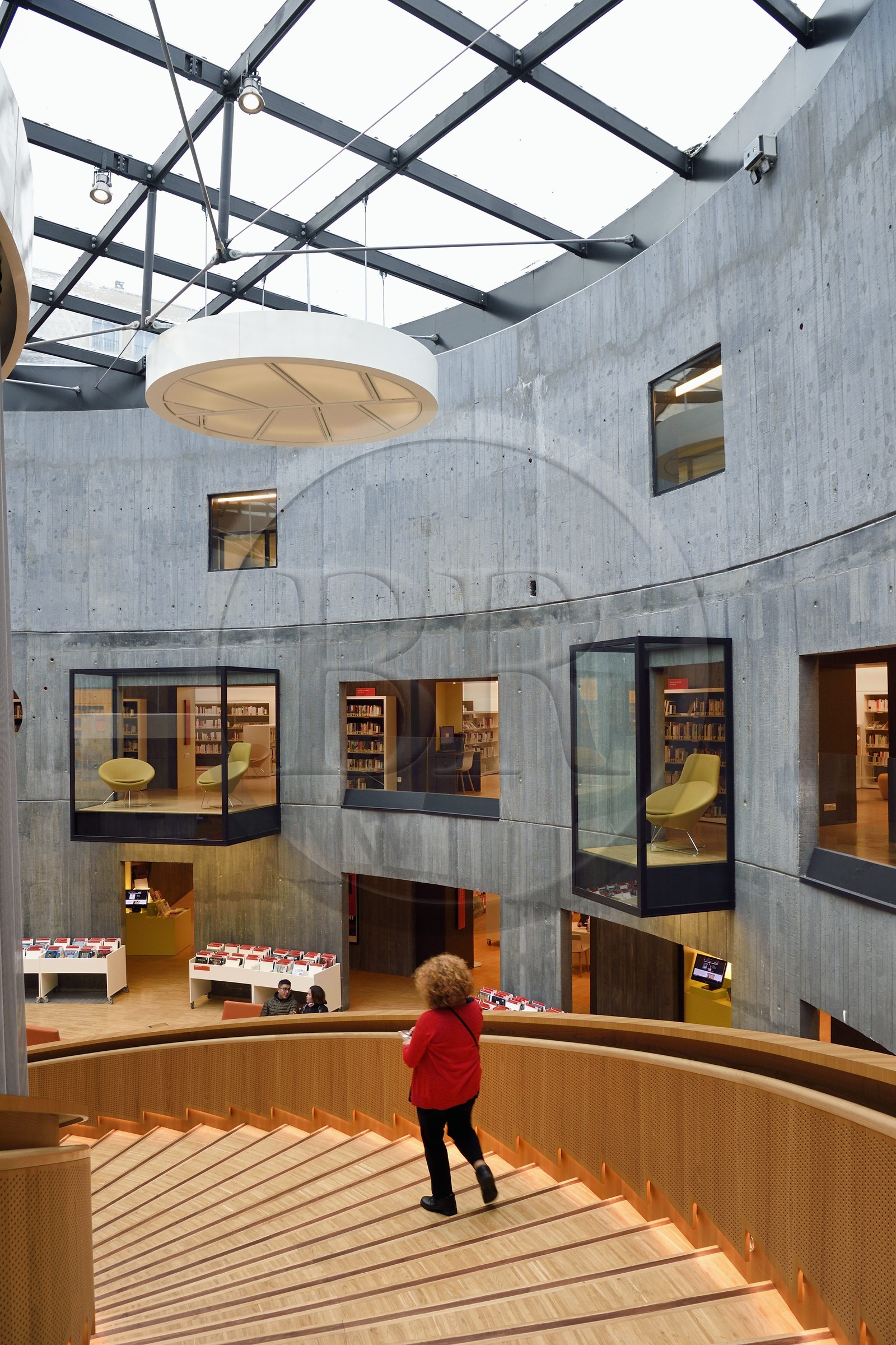 France, Seine Maritime, Le Havre, Downtown rebuilt by Auguste Perret listed as World Heritage by UNESCO, the little volcano artwork by architect Oscar Niemeyer, library and media library