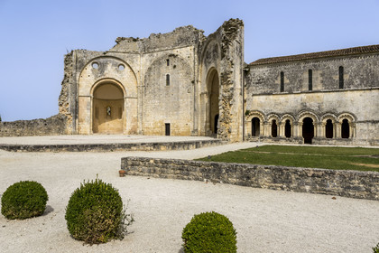 France, Charente-Maritime (17), l'ancien prieuré Saint-Jean-l'Evangéliste de Trizay appelé abbaye de Trizay abrite un centre d'art contemporain, ruines de l'église abbatiale et salle capitulaire qui bordait le cloitre