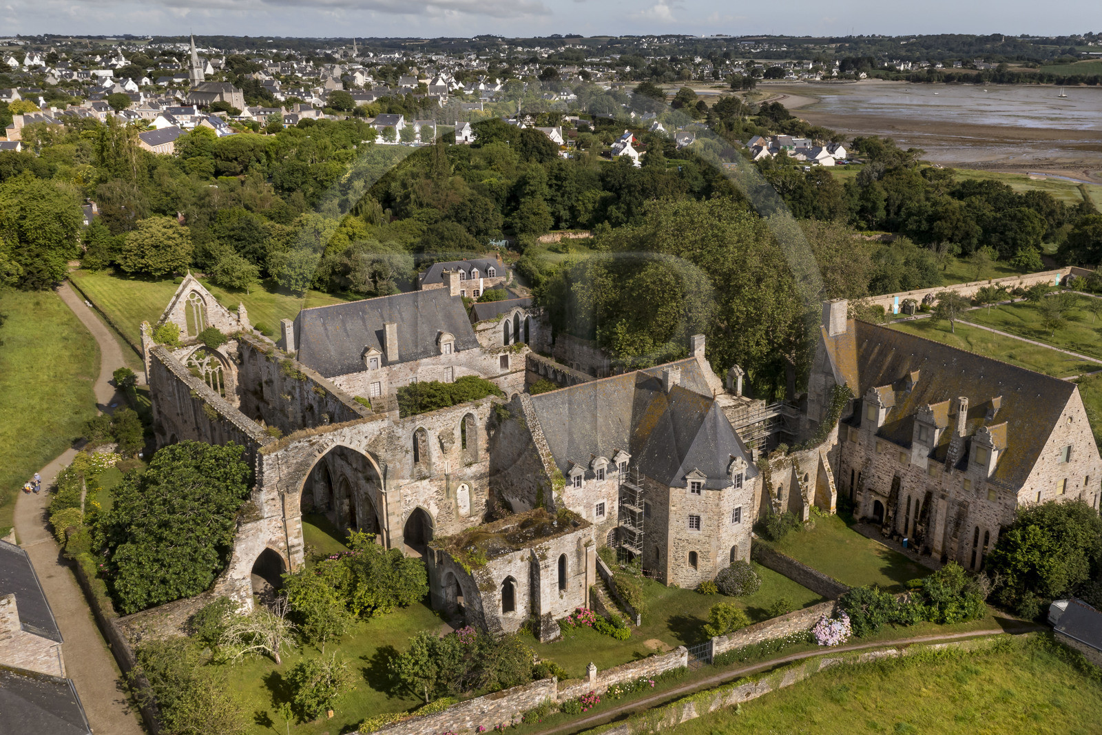France, Cotes d'Armor, Paimpol, the 13th century Beauport Abbey  (aerial view)