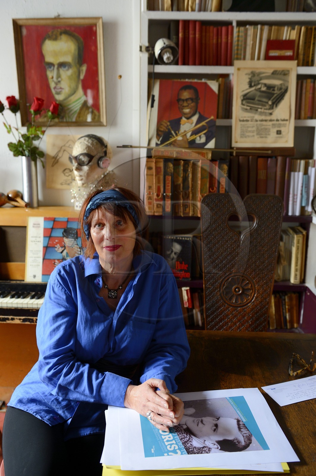 Paris (75), Cité Véron au 94 Bd de Clichy, appartement de Boris Vian, Nicole Bertolt qui gère le souvenir et l'oeuvre de Vian