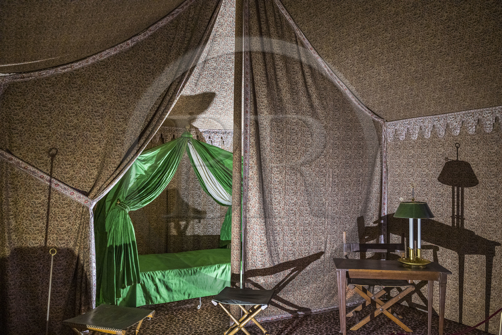 France, Seine-et-Marne, Fontainebleau, castle of Fontainebleau listed as World Heritage by UNESCO, Napoleon I Museum, reconstruction of Napoleon's campaign tent which included a work space and a place for sleeping