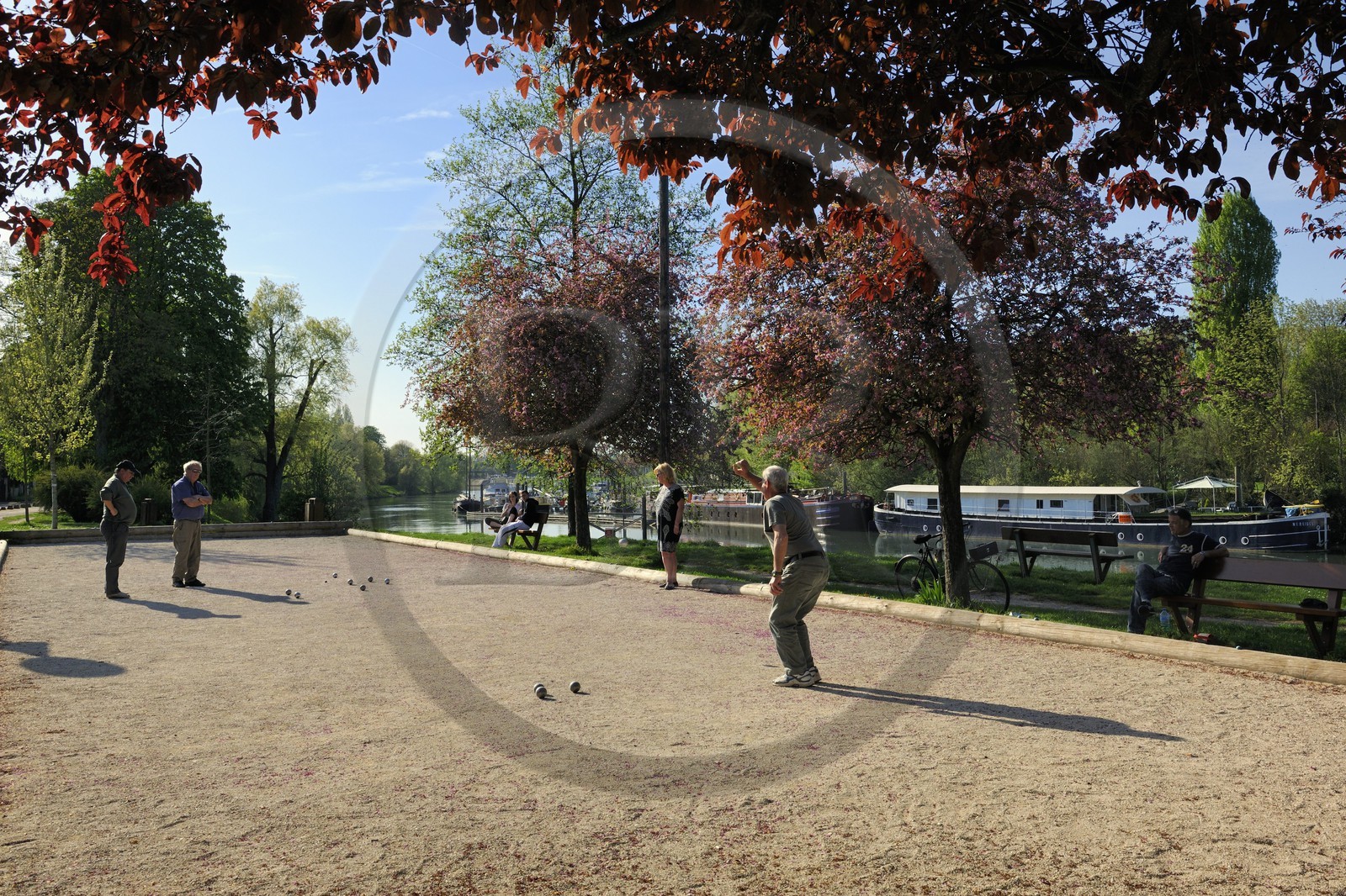 France, Val-de-Marne (94), les bords de Marne, Noisy-Le-Grand, joueurs de Boules en bordure de rivière
