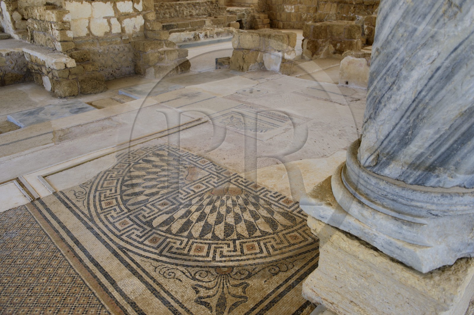 Israël, district d'Haifa, Césarée (Caesarea Maritima), ruines de Césarée, sol en mosaique d'une maison romaine