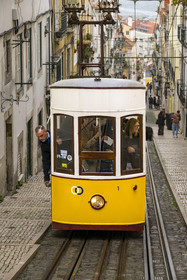 Portugal, Lisbon, Bairro Alto district, Bica funicular, connecting the district of Bairro Alto to the shores of the Tagus