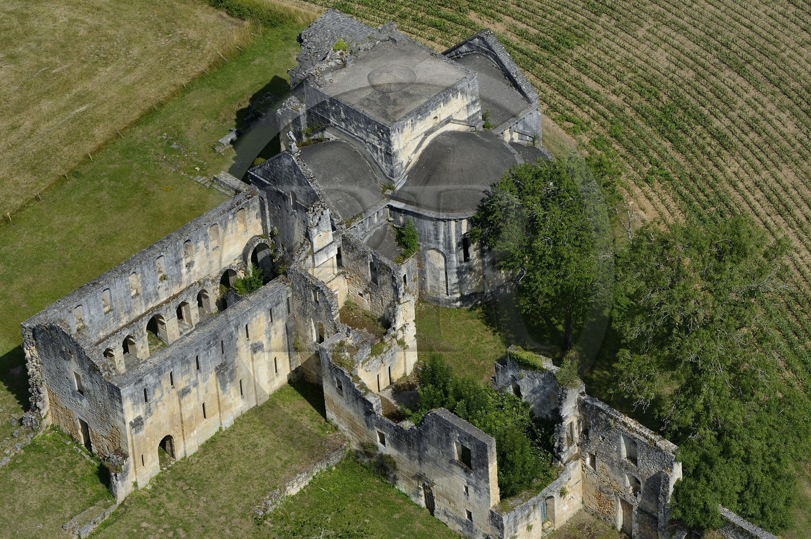 France, Dordogne (24), Périgord Vert, abbaye cistercienne de Boschaud du 12ème siècle qui dépendait de l'abbaye de Clairvaux (vue aérienne)