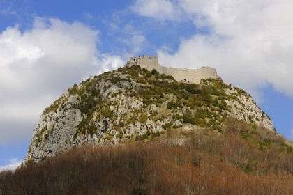 France, Ariège (09), Pays d' Olmes, château cathare de Montségur perché sur un pog
