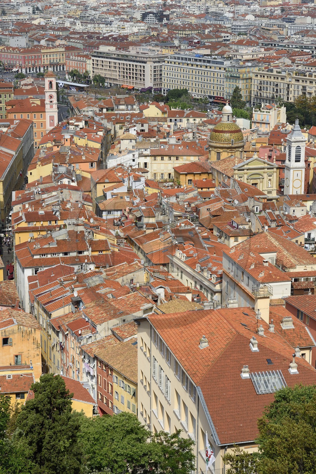 France, Alpes-Maritimes, Nice, Old Town, Sainte-Reparate (St. Reparata) cathedral right and the Clock Tower left