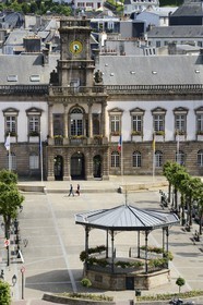 France, Finistere, Morlaix, the city hall on the place des Otages and the Kiosk of 1903