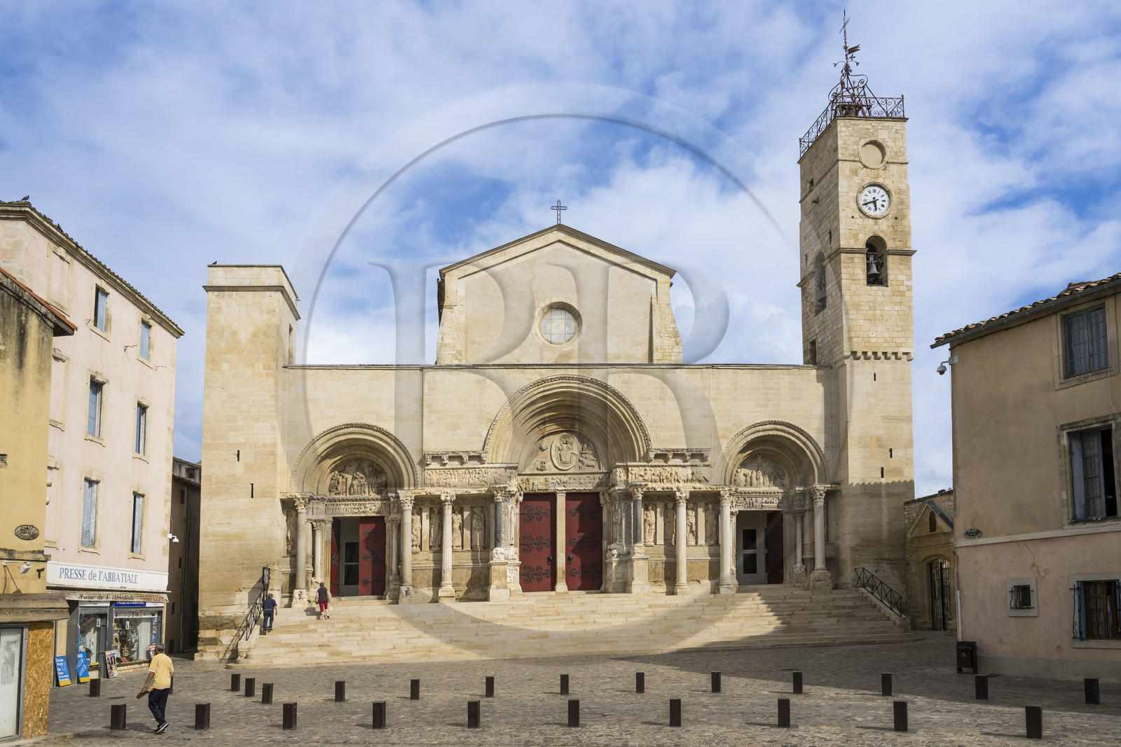 France, Gard, Saint Gilles du Gard, 12th-13th century Abbey Church of Saint-Gilles, classified as World Heritage by UNESCO under the routes to Santiago de Compostela in France, sculptures of the eastern facade of Provencal Romanesque style