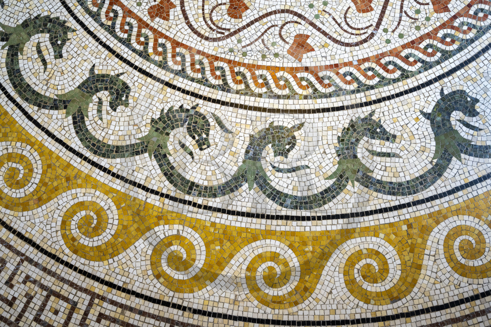 France, Alpes-Maritimes, Beaulieu-sur-Mer, neo-Greek style villa Kerylos build in 1908 by architect Emmanuel Pontremoli, mosaics with ancient Greek motifs (detail)