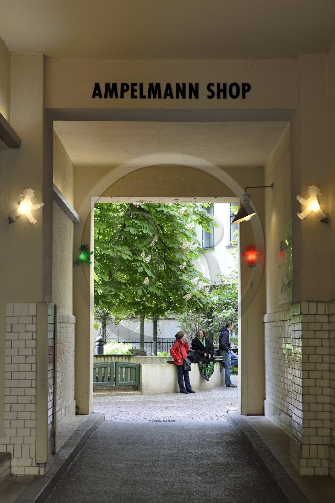 Germany, Berlin, Spandauer Vorstadt, Hackesche Höfe, the Ampelmann Gallery shop is dedicated to the red and green drawings on the traffic lights for pedestrians in the former GDR