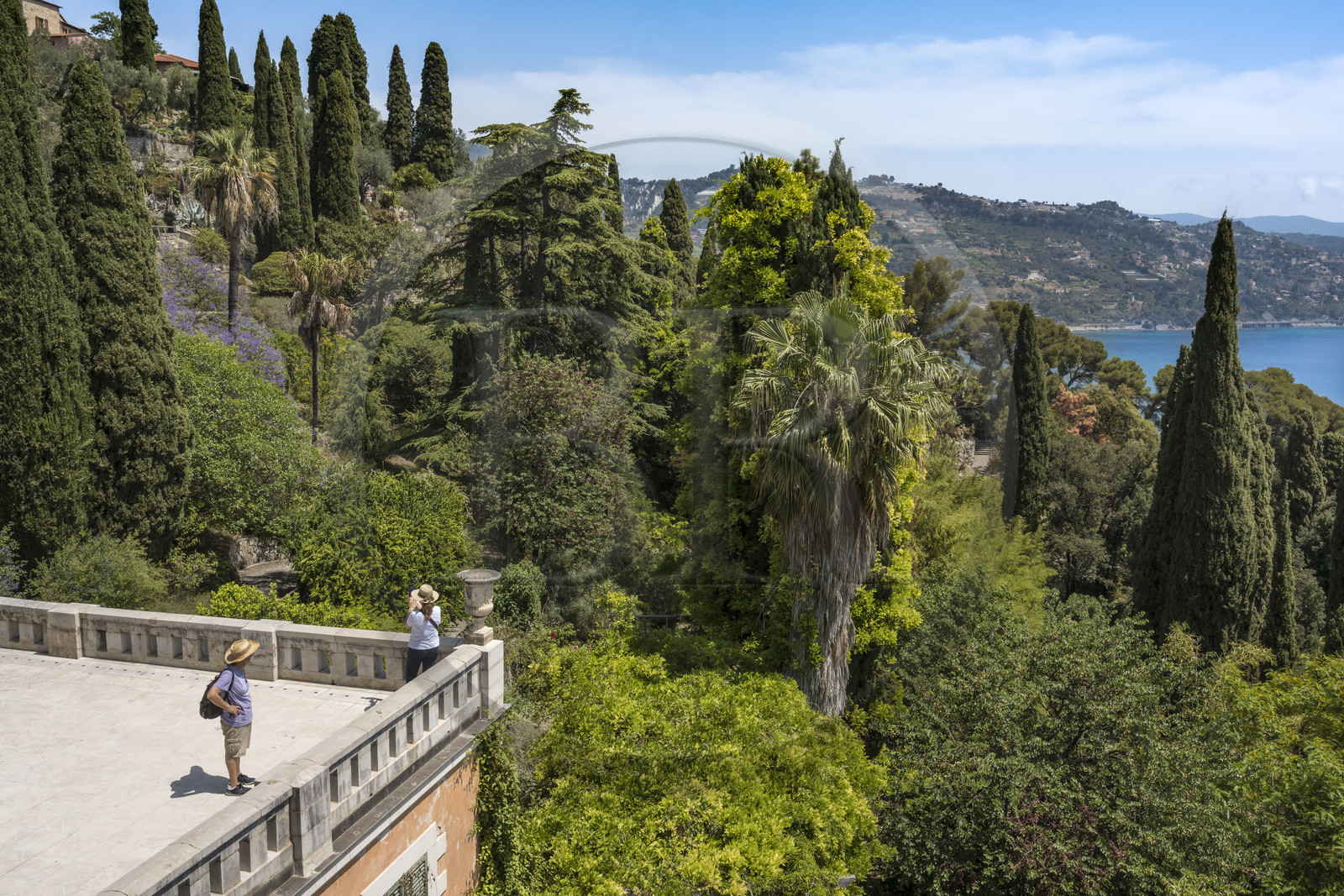 Italy, Liguria, Province of Imperia, Ventimiglia, Hanbury Botanical Garden, Palazzo Orengo, balcony open to the landscape