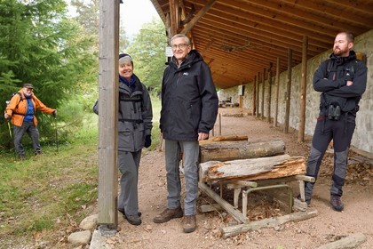 France, Haut Rhin, Thannenkirch, hiking in the Taennchel massif, old granite quarry in the forest of Bergheim, old schlitte, sled that looks like a big sledge with a light and fairly flexible frame, usually made of wood with the Taennchel friends of the Vosges club section