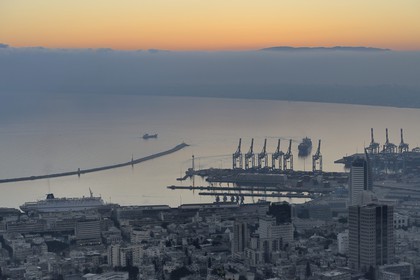 Israel, Haifa, downtown and the port seen from Mount Carmel
