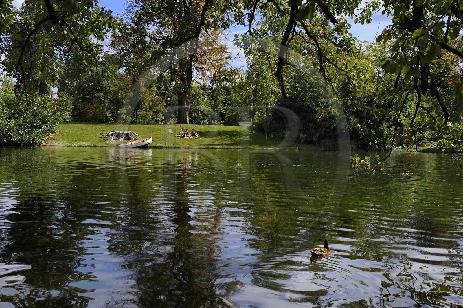 France, Paris (75), le Bois de Boulogne, promenade en barque autours des iles du Lac Inférieur