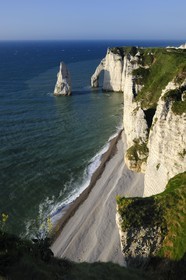France, Seine-Maritime (76), Pays de Caux, Côte d'Albâtre, Etretat, la falaise d'Aval et l'Aiguille Creuse