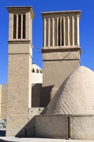 Iran, Isfahan province, Dasht-e Kavir desert, city of Nain also known as Naein, an ab anbar (water reservoir) with double domes and windcatchers