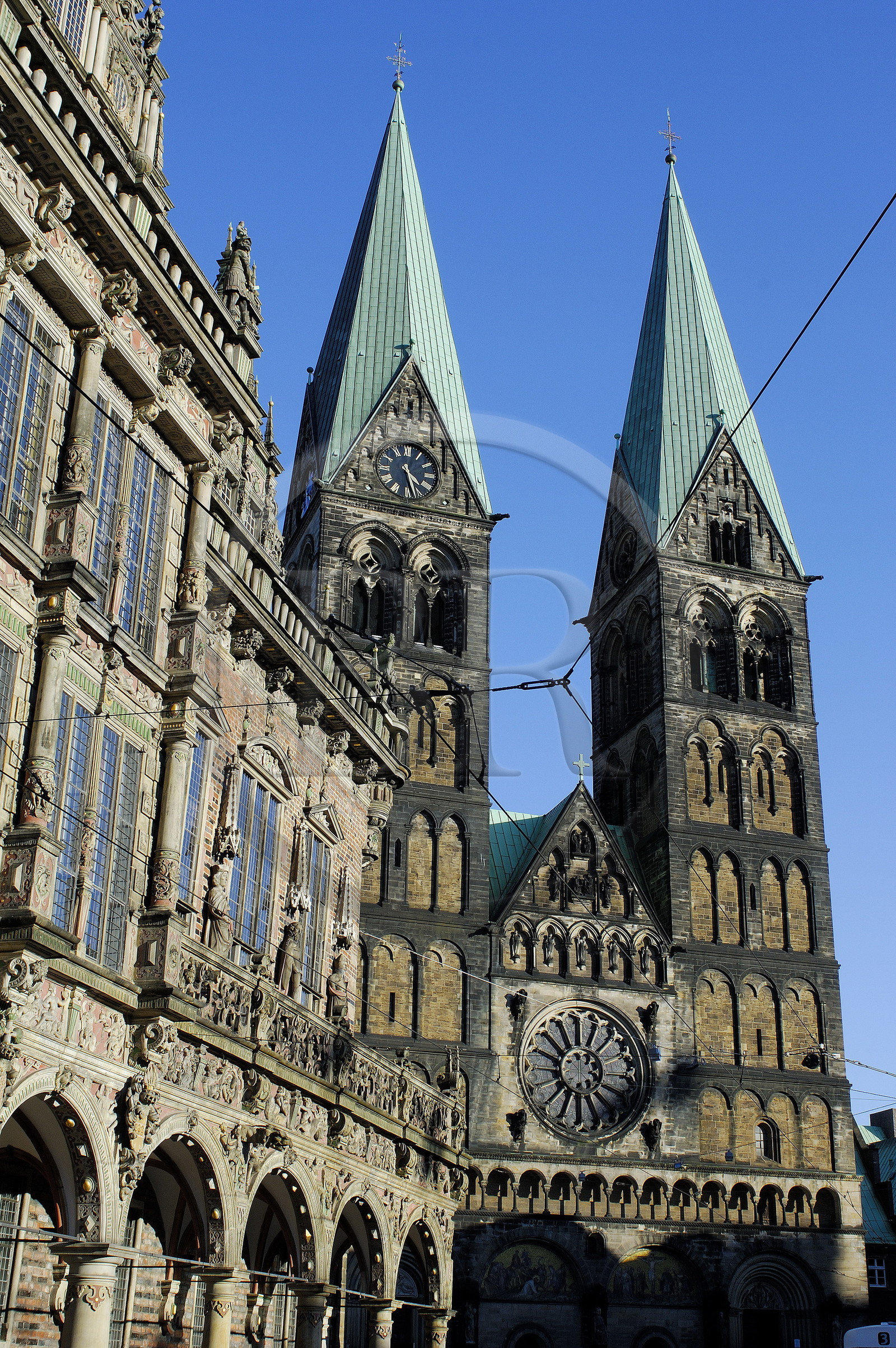 Allemagne, Breme (Bremen), facade de l'Hotel de ville et la cath