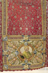 Spain, Extremadura, Guadalupe, Royal Monastery of Santa Maria de Guadalupe listed as World Heritage by UNESCO, Embroidery Museum, silk chasuble of the 16h century