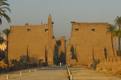 Egypt, Upper Egypt, Nile Valley, Luxor Temple listed as World Heritage by UNESCO, the first pylon and the obelisk