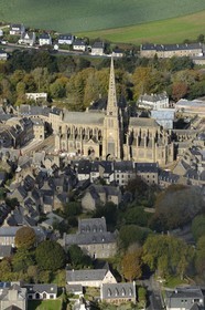 France, Cotes-d'Armor, Treguier, Saint Tugdual cathedral (aerial view)