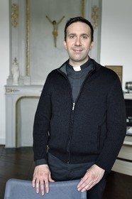 France, Haute Loire, Le Puy en Velay, Routes of Santiago de Compostela, the 12th century Our Lady (Notre-Dame-de-l'Annunciation) cathedral listed as World heritage by UNESCO, Father Nicolas Pourrat, chaplain of the cathedral