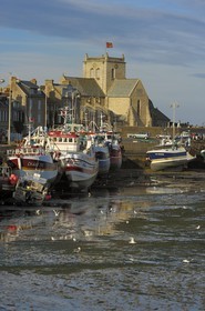 France, Manche, Val de Saire, Barfleur, labelled Les Plus Beaux Villages de France (The Most Beautiful Villages of France), port at low tide