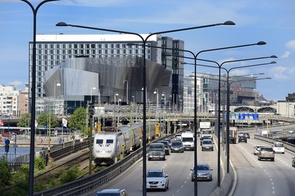 Suède, Stockholm, Klarabergsviadukten, le Waterfront Congress Center par le cabinet d'architecture White Arkitekter, complexe de bureaux, centre de conférences et d'hôtels