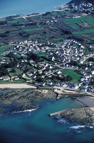 France, Morbihan (56), presqu'île de Quiberon, Portivy vers l' isthme de Penthièvre (vue aérienne)