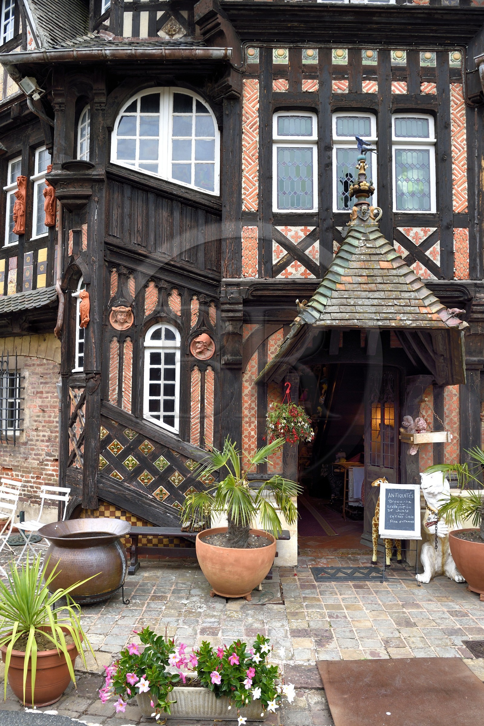 France, Calvados, Pays d'Auge, Bavent, pottery of Mesnil de Bavent, half-timbered house and bricks, the manor
