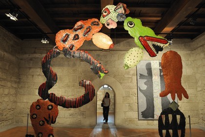 Portugal, Minho region, Guimaraes, town listed as World Heritage by UNESCO, Paço dos Duces de Bragança (Palace of the Dukes of Braganza), work of contemporary artist Jose of Guimaraes