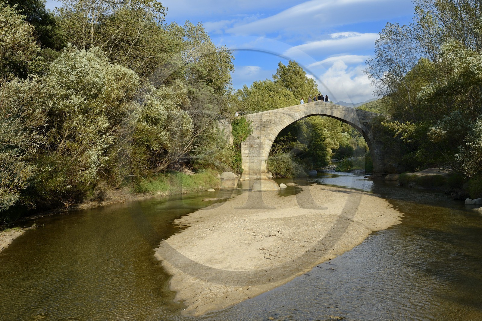 France, Corse du Sud, Sartene region, Arbellara, Spin'a Cavallu bridge, 12th century Genoese bridge over the Rizzanese river